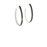 14k White Gold .50ct G VS2 Round Diamond and .50ct Round Black Diamond Inside/Out Hoop Earrings  Oval 1"inch